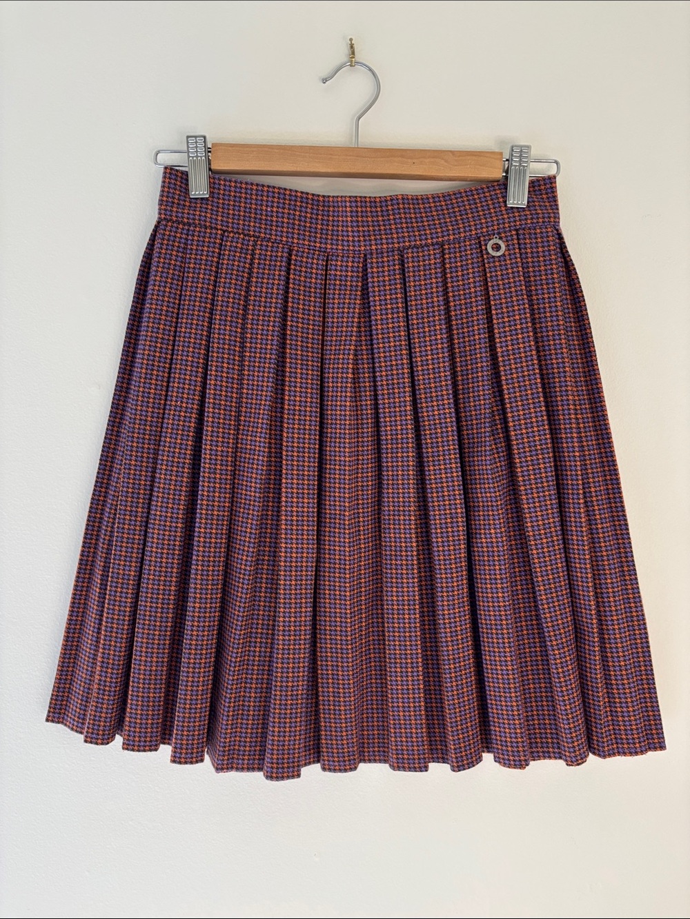 💜🧡Vintage ECO Italy Purple & Orange Houndstooth Pleated Mini Skirt Size EU42